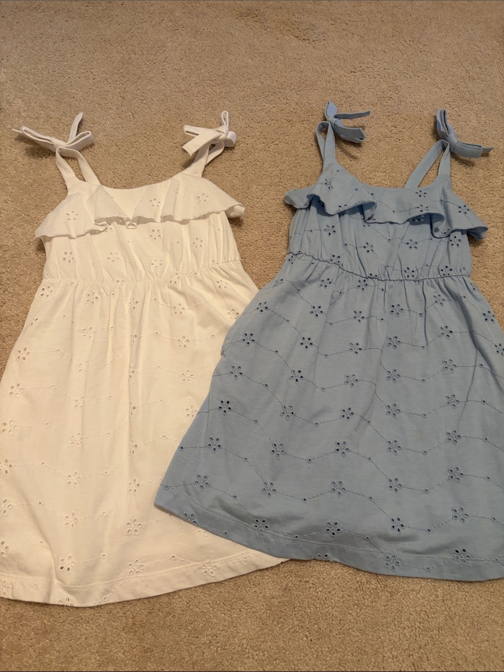Cat & Jack Eyelet Ruffle Tie-Shoulder Sundresses - White and Light Blue